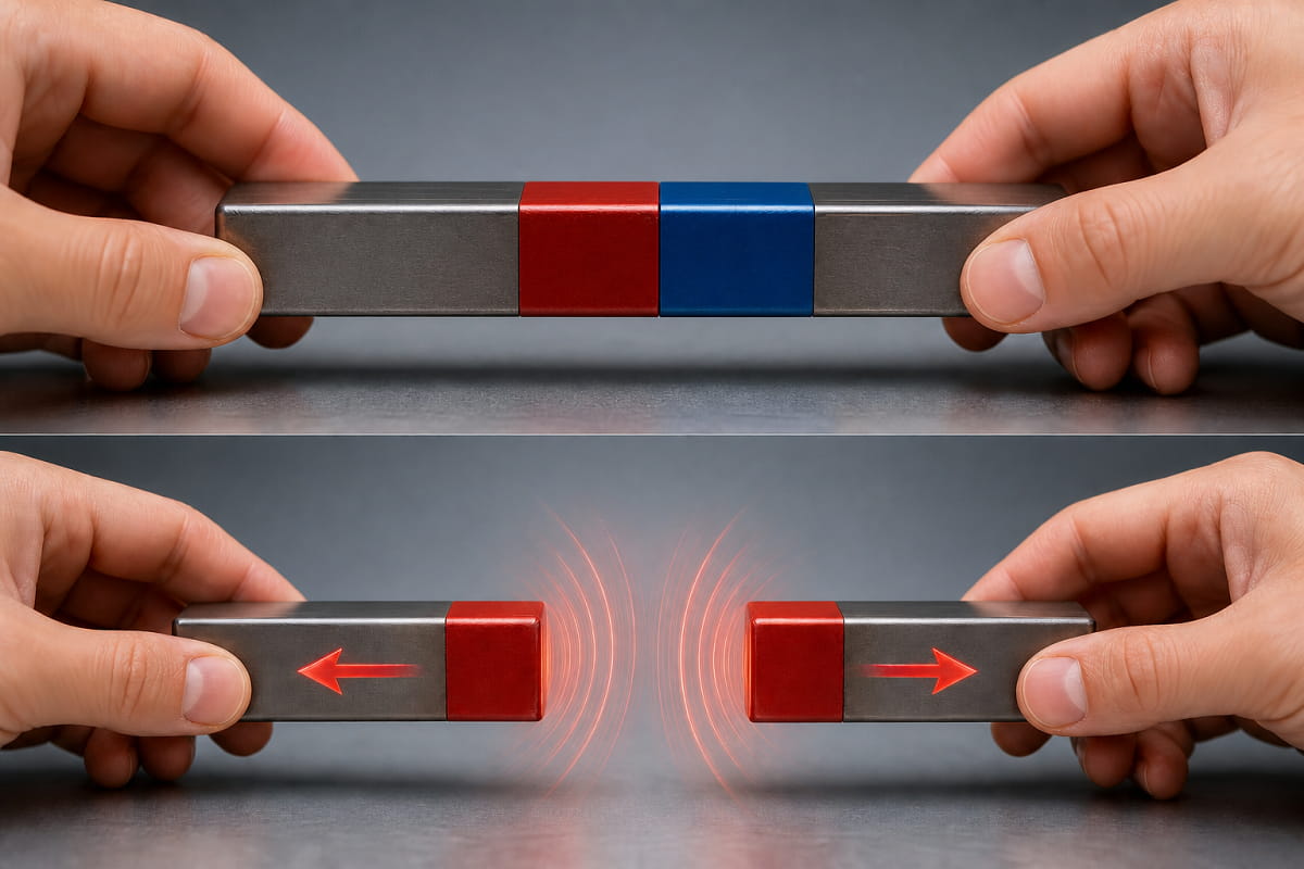 Neodym-Magnete stoßen sich an den Polen ab