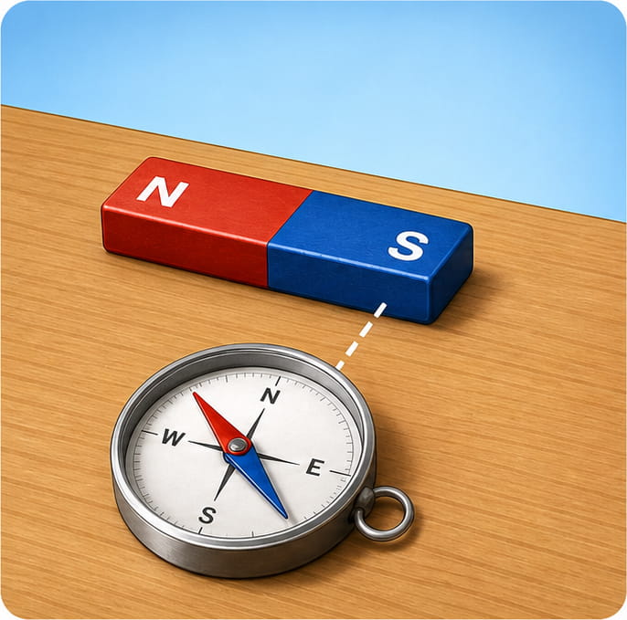 Verwende einen Kompass, um den Nord- und den Südpol zu bestimmen