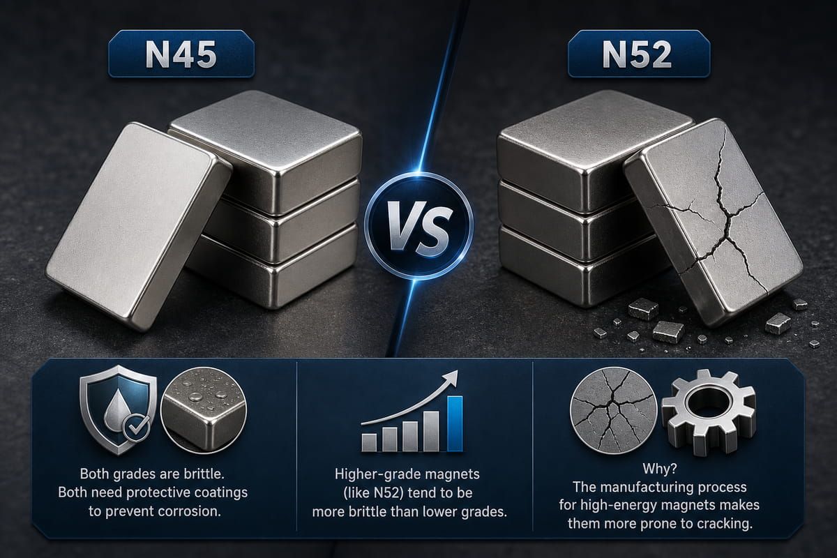 N45- vs. N52-Magnete: Stärke, Kosten, Temperatur und die Wahl der richtigen Güteklasse 7 Haltbarkeit von N45- und N52-Magneten