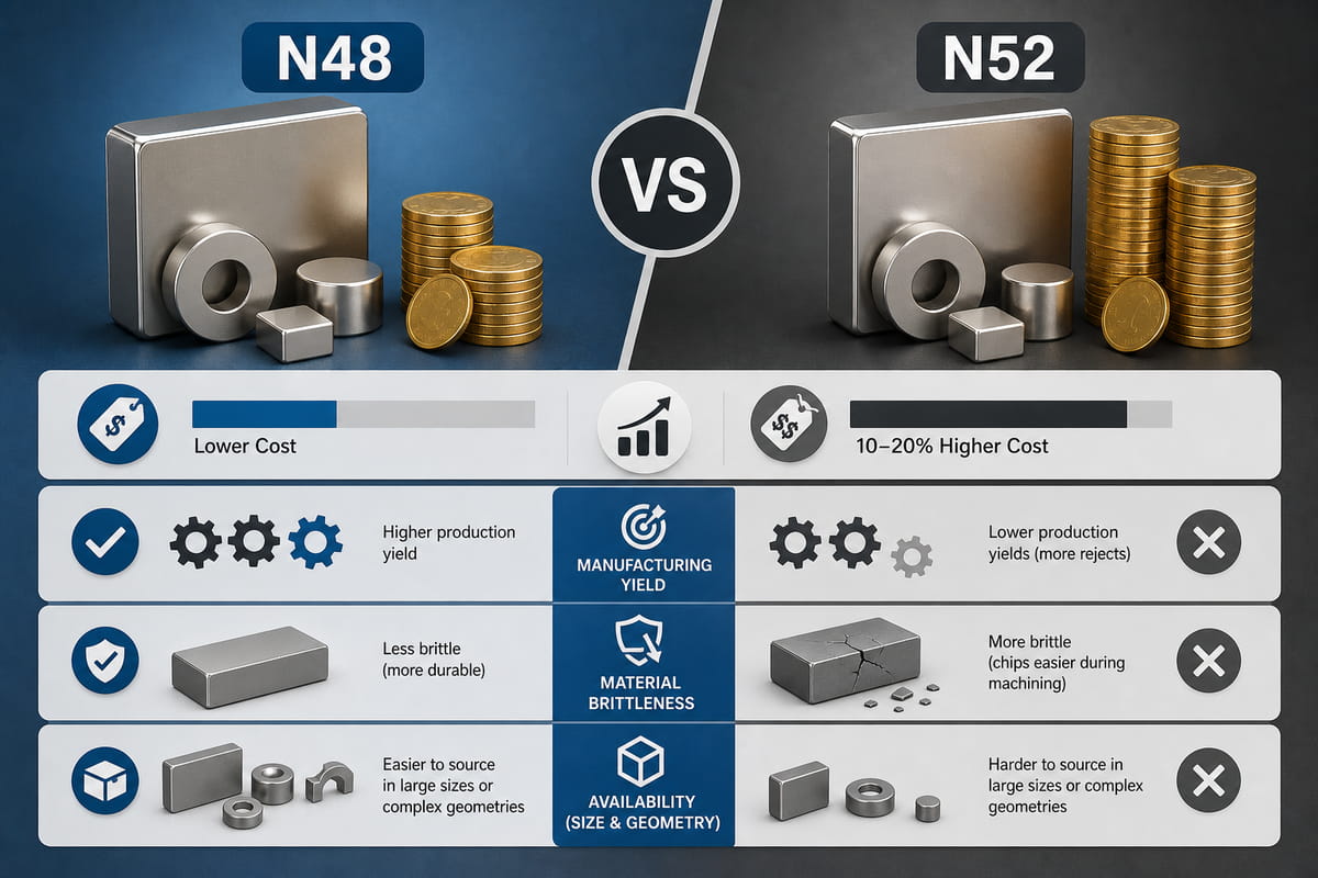 Unterschiede bei Kosten und Herstellung von N48- und N52-Magneten