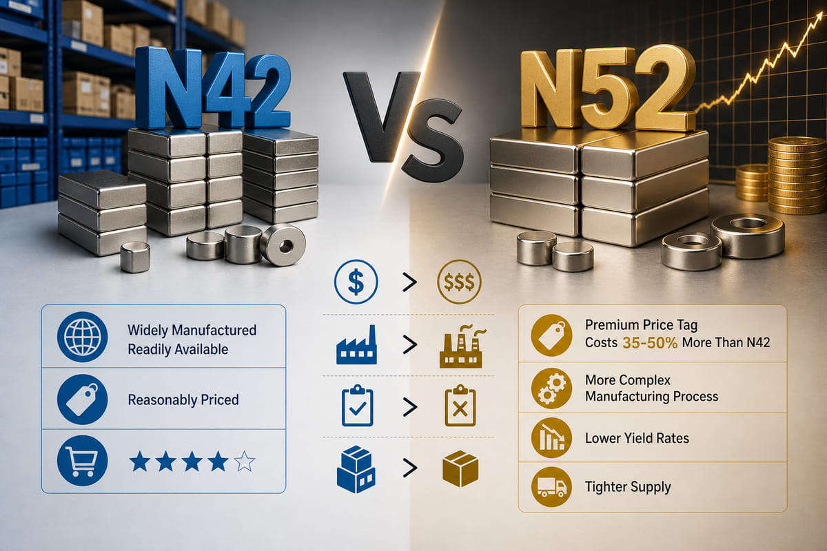 N52- vs. N42-Magnete: Stärke, Wärmeentwicklung, Kosten und welche man kaufen sollte 7 N52- vs. N42-Magnete: Kosten und Verfügbarkeit