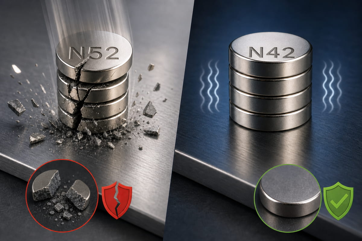 N52- vs. N42-Magnete: Stärke, Wärmeentwicklung, Kosten und welche man kaufen sollte 6 N52- vs. N42-Magnete: Haltbarkeit und Sprödigkeit