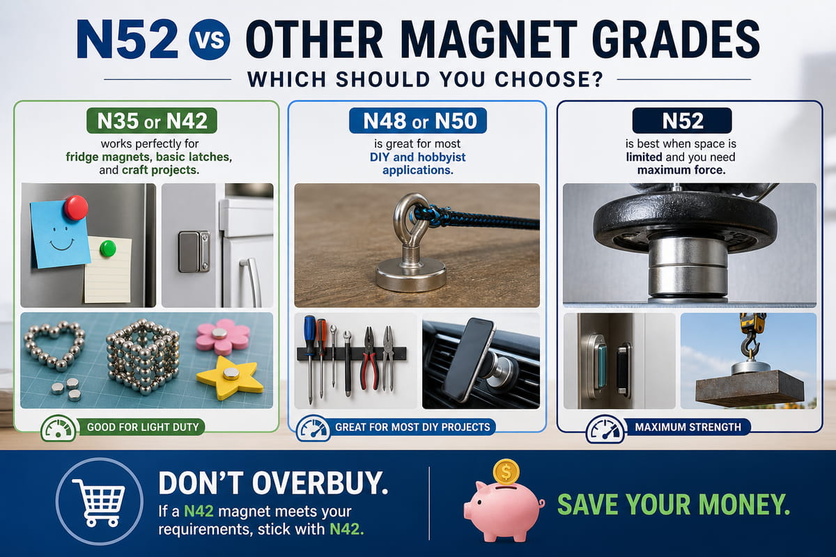 Was ist ein N52-Magnet? Stärke, Eigenschaften, Sicherheit und Anwendungsbereiche 14 N52 im Vergleich zu anderen Magnetqualitäten