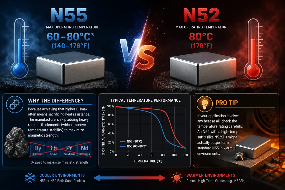 N52- vs. N55-Magnete: Welche Güteklasse sollten Sie verwenden? 6 N55 vs. N52 – Temperaturtoleranz der Magnete