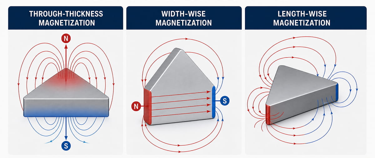 Was sind dreieckige Magnete? Anwendungsbereiche, Güteklassen, Magnetisierung und Kauftipps 5 Magnetisierungsrichtungen bei dreieckigen Magneten